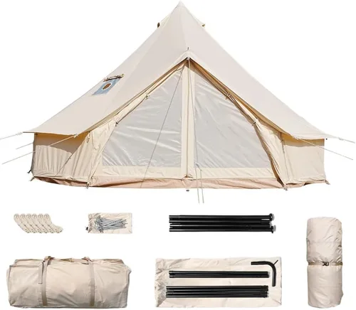Miniatura 5 de Tienda de yurta de lujo para cuatro estaciones Amplia tienda de campaña de lona con toma de estufa Mezcla de algodón resistente Último refugio