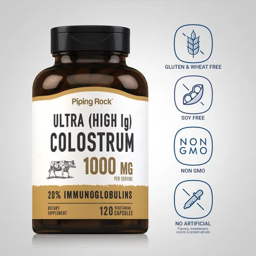 Miniatura 3 de Piping Rock Cápsulas de calostro de 1000 mg 120 píldoras Suplemento para mujeres y hombres 20% de inmunoglobulina Vegetariano, sin OMG, sin