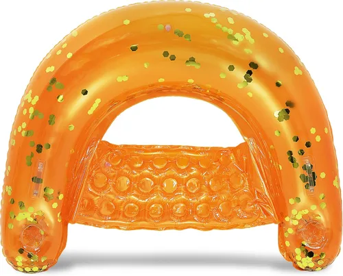Miniatura 14 de POZA Silla flotante inflable para piscina, tumbona lujosa rellena de confeti brillante, 2 portavasos y asas integrados, silla flotante de agua