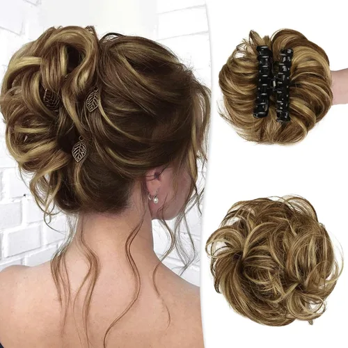 Miniatura 23 de RUWISS Pinza de Garra Moño Desordenado Postizo de Cabello Humano Real Moños Ondulados Rizados Chignon Extensiones de Moño Peinado Recogido