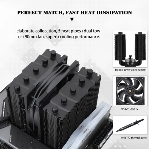Miniatura 3 de Thermalright Silver Soul 110 Black CPU Cooler Dual Towers, 5 tubos de calor, 4.331 in de altura, ventilador TL-B9B PWM, cubierta de disipador