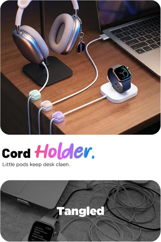 Miniatura 2 de Clips para cables, paquete de 8 organizadores de cables [1 bloqueo y adhesivo más fuerte], clips de resorte para cable de teléfono, cargador