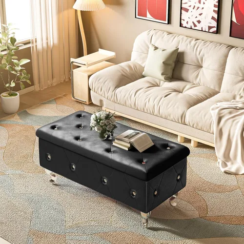 Miniatura 4 de DKLGG Banco otomano de almacenamiento para dormitorio, banco de entrada tapizado con patas y bisagra de seguridad, banco de almacenamiento pequeño
