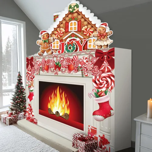 Miniatura 10 de Fullhawl Chimenea de cartón para Navidad, accesorio de chimenea de cartón grande 3D, centro de mesa falso con chimenea sintética para decoración