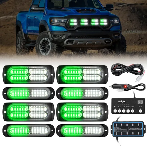 Miniatura 27 de Nilight 8 piezas de luces estroboscópicas LED 12 LED ámbar blancas, luz de emergencia 12 V 24 V, luz de advertencia de peligro con función