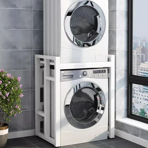 Miniatura 10 de Estante grueso para lavadora con estante ajustable, estante de almacenamiento apilable que ahorra espacio, soporte apilable para lavadora y secadora
