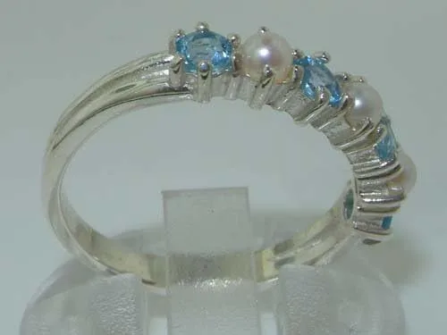 Miniatura 4 de Anillo de eternidad de plata de ley 925 con perla cultivada y topacio azul para mujer