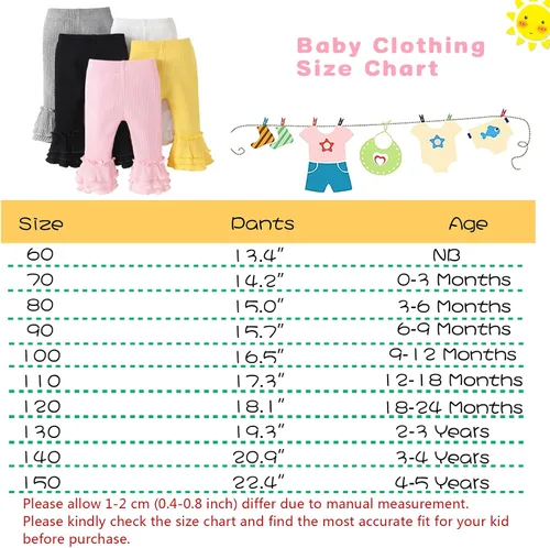 Miniatura 2 de Unikaka Pantalones elásticos acampanados para niña pequeña y bebé con pantalones de vellón con volantes y leggings, paquete de 5