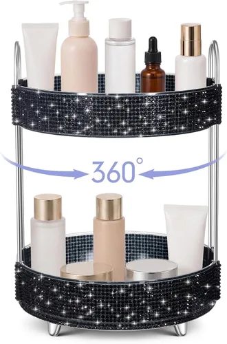 Miniatura 23 de Honeydak - Organizador de perfume giratorio de 360 grados, regalo para mujeres, organizador de cuidado de la piel con diamantes de imitación