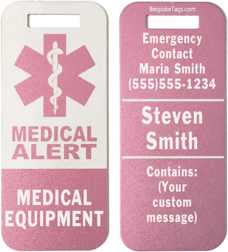 Miniatura 8 de Etiqueta de alerta médica Equipo médico - Información grabada personalizada (negro)