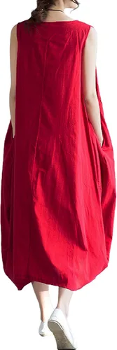 Miniatura 2 de GGUHHU Maxivestido holgado sin mangas de lino y algodón para mujer con bolsillos