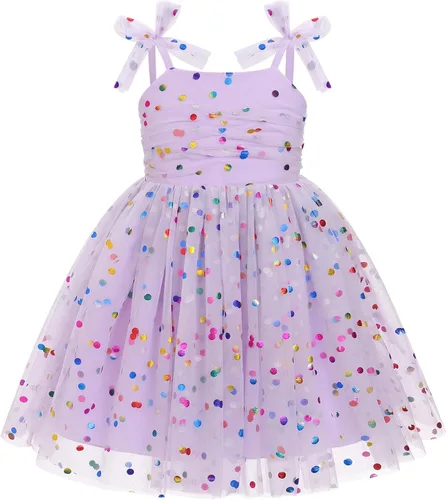 Miniatura 14 de IMEKIS Vestido de princesa de cumpleaños para niña pequeña, confeti brillante, bohemio, arcoíris, cake smash, sesión de fotos, conjunto para 1-6T