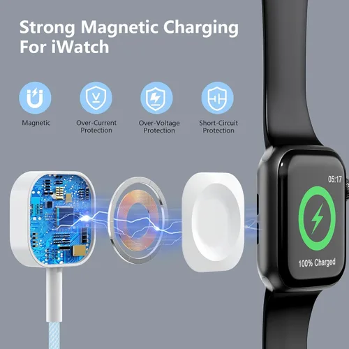 Miniatura 4 de Travel Essentials - Cable de carga 3 en 2 para cargador de Apple Watch, cargador de iPhone, cable de carga rápida USB C compatible con iWatch Series