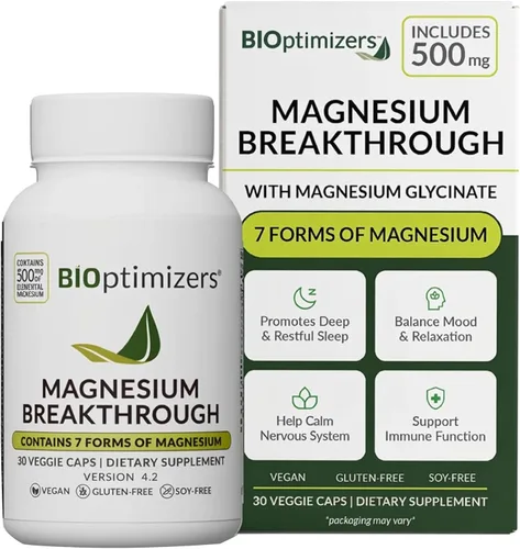 BIOptimizers Suplemento innovador de magnesio con 500 mg - 7 formas de magnesio: glicinato, malato, citrato y más - Apoyo natural para el sueño y la