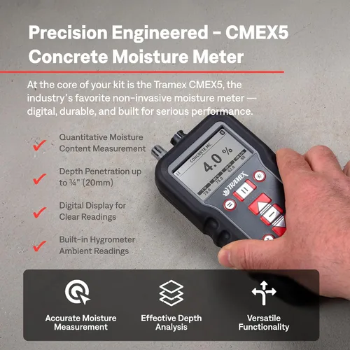 Miniatura 3 de Tramex Kit de instalación de pisos FINSK Medidor digital CMEX5, termómetro de superficie infrarroja y sonda de pasador de alta resistencia