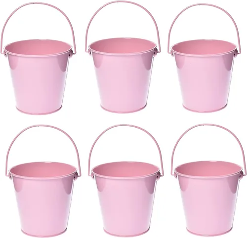Miniatura 10 de Cubos de metal de colores con asa, paquete de 6 cubos de hierro galvanizado de 5.91 pulgadas para niños, aula, manualidades y recuerdos de fiesta