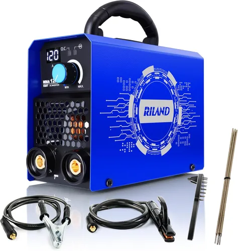 RILAND Soldador de Electrodo, Máquina de Soldadura de Arco Portátil de 110V – 4.4 lb Liviano, Arranque en Caliente, Anti-Adherente y Protección