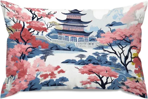 Miniatura 31 de ArogGeld Funda de almohada blanca con flores chinoiserie, funda de almohada para sofá, diseño floral verde y blanco, funda de almohada de lino A-12