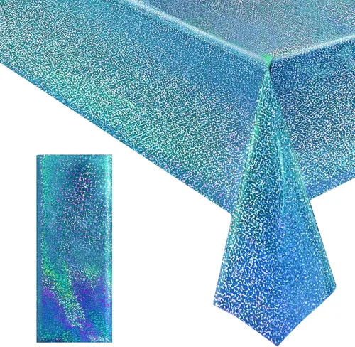 Miniatura 49 de 4 piezas de mantel de fiesta azul real holográfico de 40" x 108" con iridiscencia, mantel de plástico azul marino brillante para graduación, 4