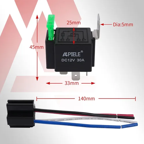 Miniatura 3 de APIELE Relé de 4 pines 12V 40A con fusible de 30A DC SPST con fusible normalmente abierto 1NO, socket de arnés de 14 AWG para automóvil, camión