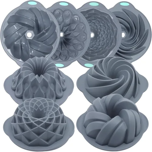 Miniatura 10 de Tongjude 4 moldes de silicona para tartas de tubo estriado, 10 tazas de molde para hornear, molde de gelatina, moldes de silicona para pasteles