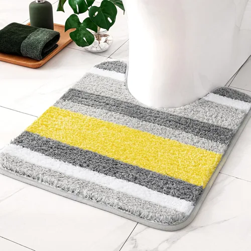 MIULEE Alfombra de baño amarilla, alfombra de contorno en forma de U, alfombra de baño absorbente con parte trasera antideslizante y microfibra