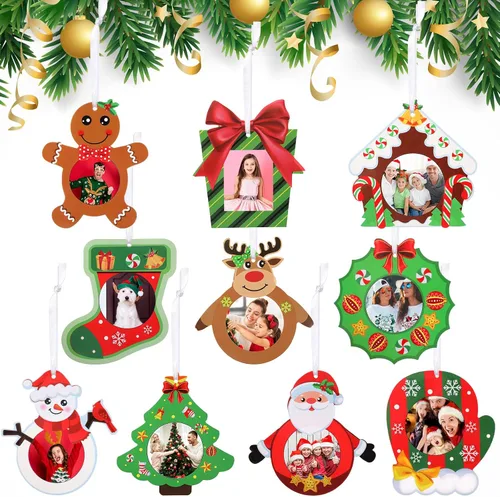 Chinco 20 marcos de fotos de Navidad, decoración de árbol de Navidad, kit de manualidades para casa de jengibre, marco de fotos de Navidad para