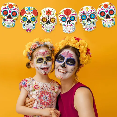 Miniatura 4 de 24 piezas de accesorios para cabina de fotos del Día de los Muertos, decoración colgante de fiesta de calavera para el Día de los Muertos