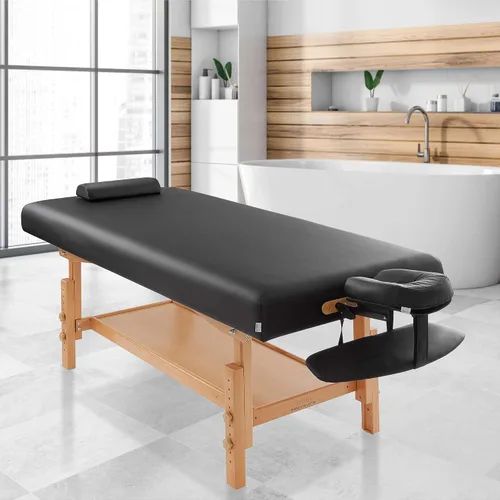Miniatura 7 de Saloniture Mesa de masaje estacionaria profesional, incluye estante, reposacabezas, soporte facial y refuerzo, color negro