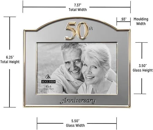 Miniatura 5 de Malden International Designs - Marco de fotos de dos tonos para boda, 50 aniversario, 4 x 6 pulgadas, dorado/plateado