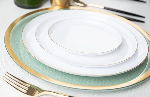 Miniatura 4 de [30 unidades de 6.3 pulgadas] Platos de fiesta de plástico blanco con borde dorado Colección Premium pesado elegante vajilla desechable Color blanco
