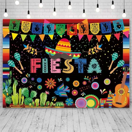 Sendy Fondo temático de fiesta mexicana de 7 x 5 pies, decoración de fiesta de cumpleaños, carnaval mexicano, banderas coloridas, pancartas,