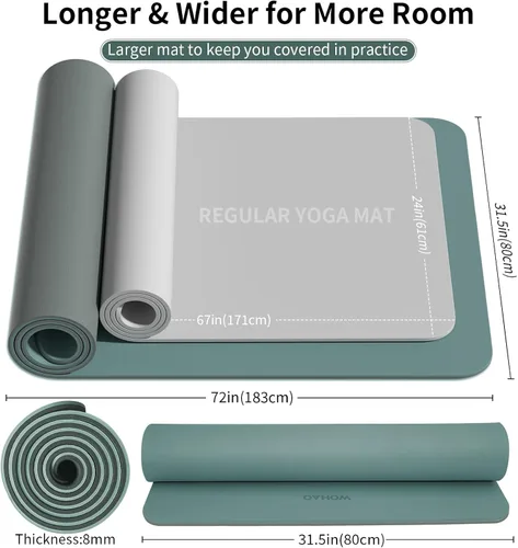 Miniatura 5 de Tapete de yoga extra grueso de 0.315 pulgadas, 72 x 28 pulgadas, tapete de ejercicio antideslizante, reversible de 2 lados de doble