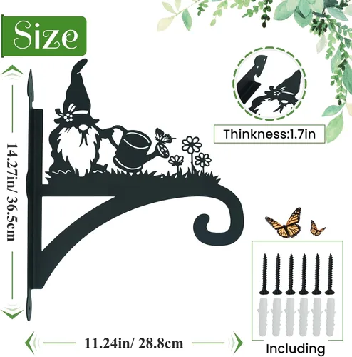 Miniatura 2 de Soporte para plantas colgantes de hierro resistente, silueta ornamental de gnomo, colgadores de plantas colgantes para exteriores, 12 pulgadas, Gnome