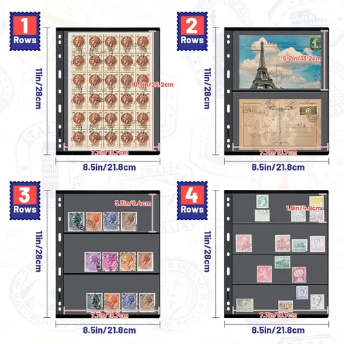 Miniatura 2 de 20 hojas de sellos para carpetas de álbumes de sellos, 1/2/3/4 bolsillos, coleccionistas, suministros de recogida, libro de sellos, 9 agujeros