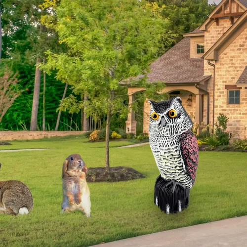 Miniatura 5 de Señuelos de estatua de búho de plástico para control de aves, espantapájaros de búho con cabeza giratoria para jardín, patio y uso al aire libre