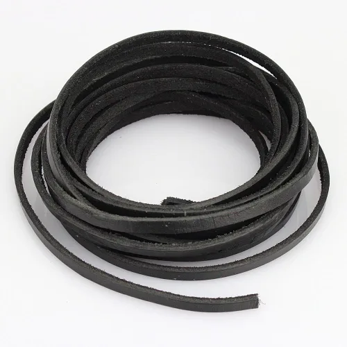 Miniatura 13 de (TM) Cordón de cuero genuino plano de 3 mm para trenzado, negro (5 yardas)