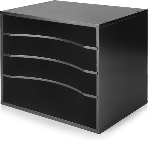 Miniatura 3 de EMERIT Organizador de Papel de Madera Organizador de Escritorio Almacenamiento Bandeja de Cartas Clasificador de Archivos con Estantes Ajustables