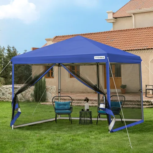 Miniatura 9 de VIVOHOME Toldo desplegable fácil de 8 x 8 pies, tienda de campaña para exteriores con mosquitera, 2 puertas con cremallera y bolsa enrollable