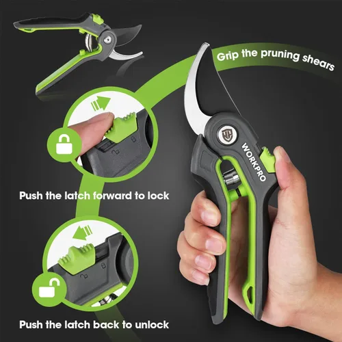 Miniatura 5 de WORKPRO Tijeras de podar de derivación, podadora manual de jardinería de acero inoxidable de 8 pulgadas, tijeras profesionales para recortar jardín