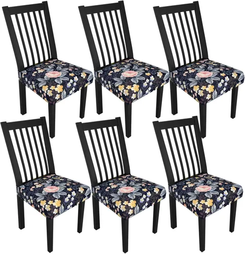 Miniatura 57 de Juego de 4 fundas elásticas para sillas de comedor, fundas para sillas de comedor con estampado floral, fundas para asientos de sillas con estampado