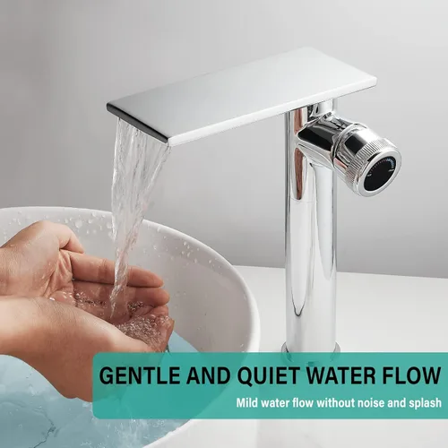 Miniatura 7 de becola Grifo de baño cromado moderno, grifo alto de cascada para lavabo de baño, grifo mezclador de lavabo frío y caliente de un solo agujero, grifo