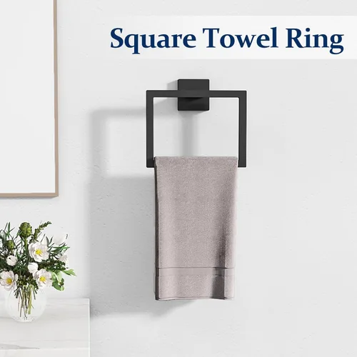 Miniatura 4 de STWWO Juego de 20 piezas de accesorios de baño negro mate, juego de toallas de baño de 24 pulgadas, toalleros de acero inoxidable para baño montado
