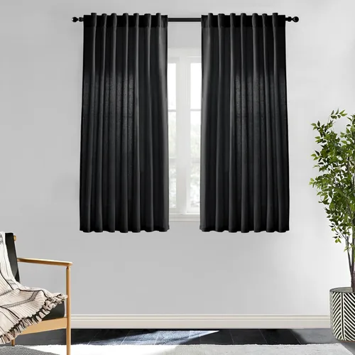 Miniatura 43 de XTMYI - Cortinas transparentes de 54 pulgadas de largo, juego de 2 paneles para baño, cortinas cortas de lino y algodón con semi privacidad