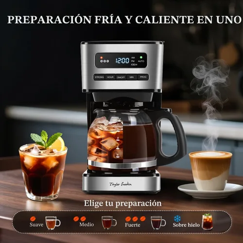 Miniatura 3 de Taylor Swoden Cafeteras programables de 12 tazas, cafetera para café caliente y café helado, 4 niveles de intensidad de preparación, pantalla LED