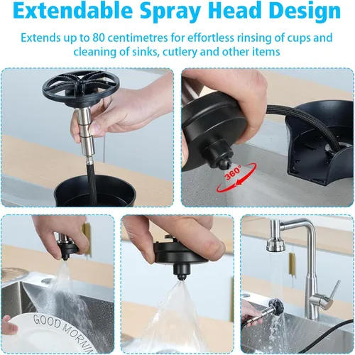 Miniatura 3 de Petyoung Enjuagadora de vidrio para fregadero de cocina, enjuague de vidrio giratorio de 360 grados con cabezal rociador extraíble, lavadora