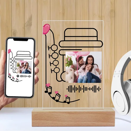 Miniatura 2 de Placa de arte musical personalizada con luz nocturna escaneable, cubierta de álbum de fotos, lámpara LED, regalo personalizado para el día