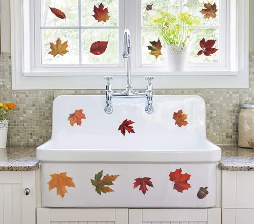 Miniatura 7 de CCINEE 216 calcomanías de arce para ventana, 6 hojas de otoño, hojas de roble y bellotas surtidas, calcomanías para ventana de otoño, Acción de 216