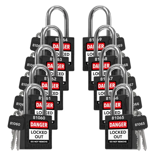Miniatura 28 de TRADESAFE Juego de cerraduras de bloqueo - 7 cerraduras de loto rojas, cerraduras de bloqueo con llave diferente, 1 llave por cerradura, candados