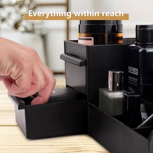 Miniatura 5 de Organizador de tocador negro con cajones – Caja grande de almacenamiento para hombres en encimera para colonia, cuidado de la piel, maquillaje